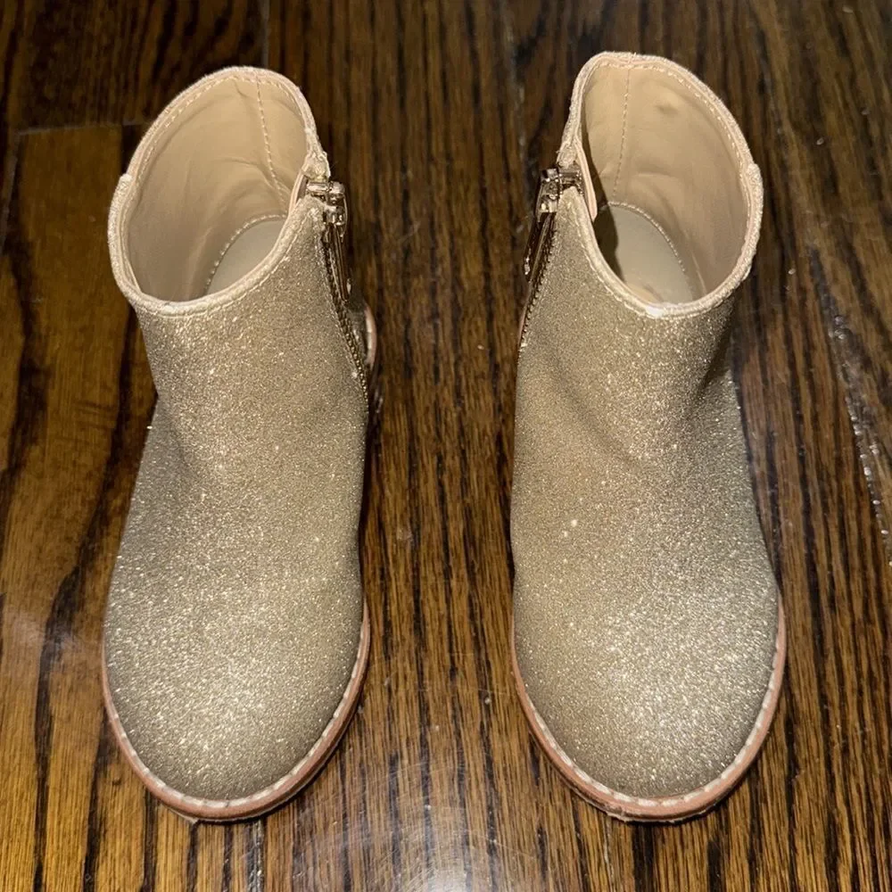 Janie & Jack Gold Glitter Ankle Boots with Side Zipper 6